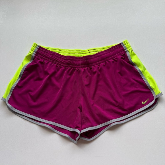 Nike Pants - Nike Dri Fit Purple Fluorescent Yellow Running Shorts Womens Size Large